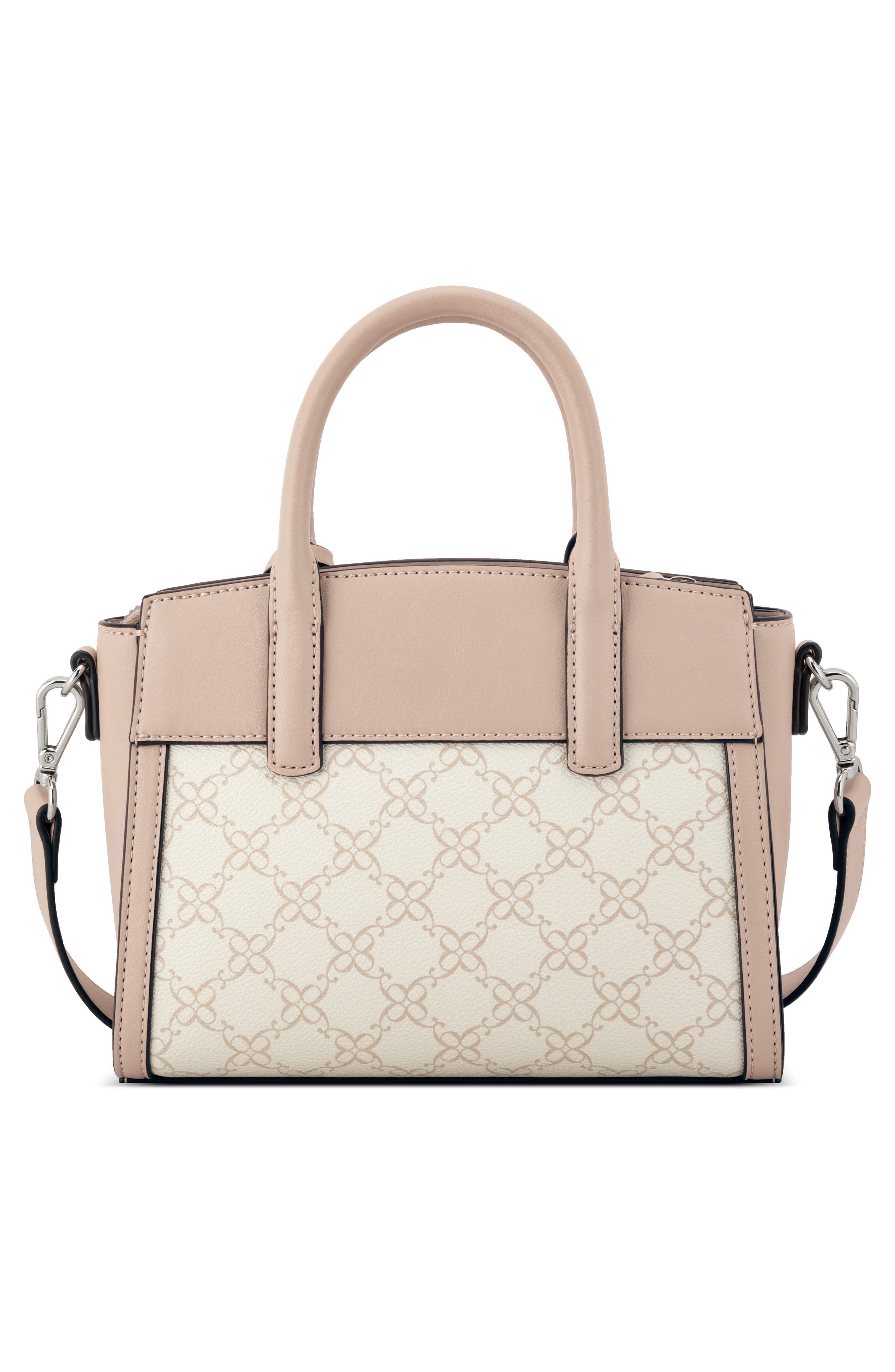 Nine West Ledger Mini Satchel Bag, Alternate, color, Cream Logo