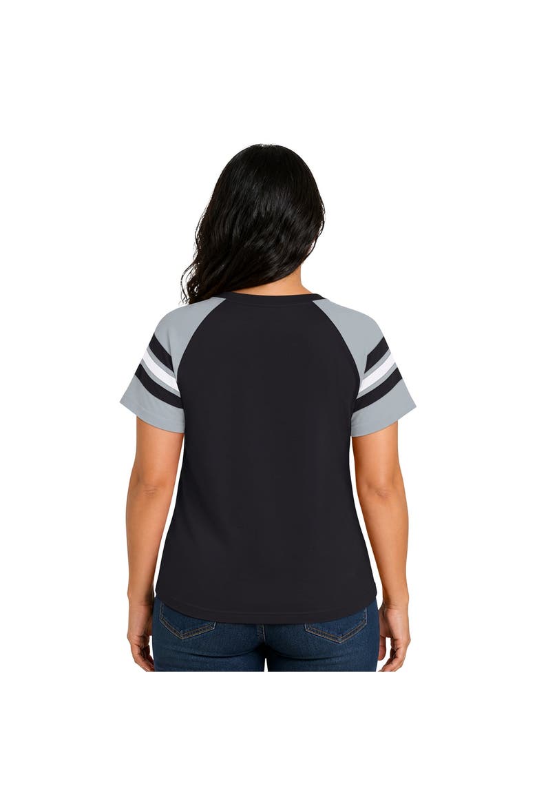 Women's Starter  Black Las Vegas Raiders Plus Size Game On Notch Neck Raglan T-Shirt, Alternate, color, Black