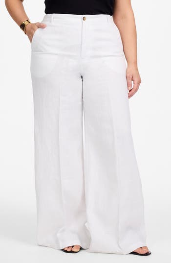 Madewell The Zoe Relaxed Wide Pant Linen Pants In White
