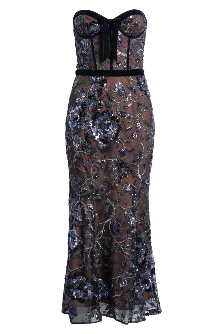 Marchesa Notte Floral Sequin Strapless Dress (Women) | Nordstrom