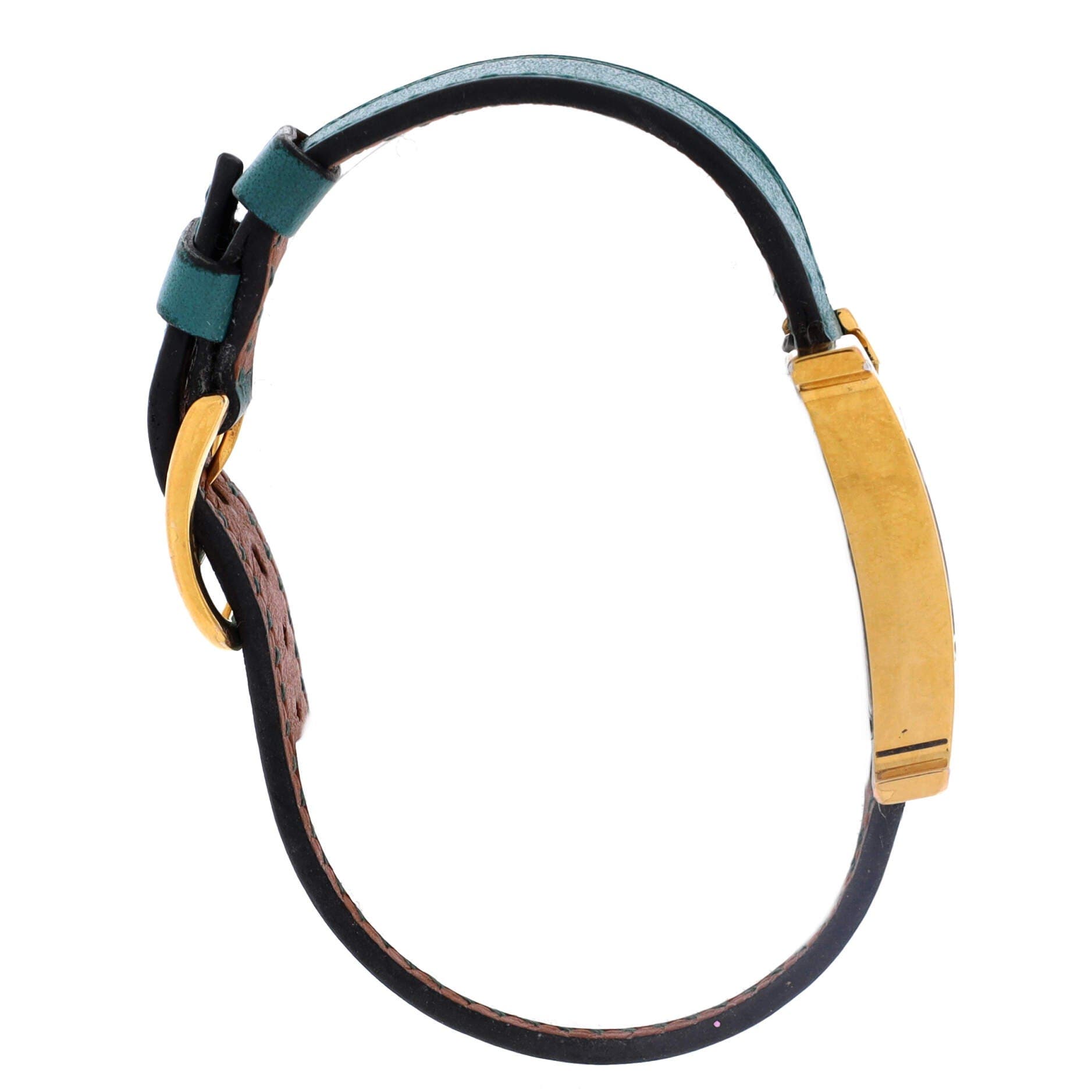 Pre-Owned Hermes Heure H Quartz Watch Plated Metal and Leather 21, Alternate, color, Green