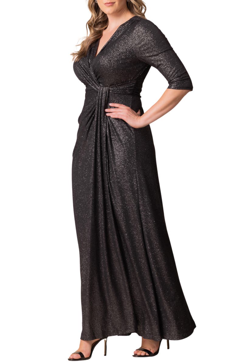 Kiyonna Romanced by Moonlight Glitter A-Line Jersey Gown, Alternate, color, Silver Starlight