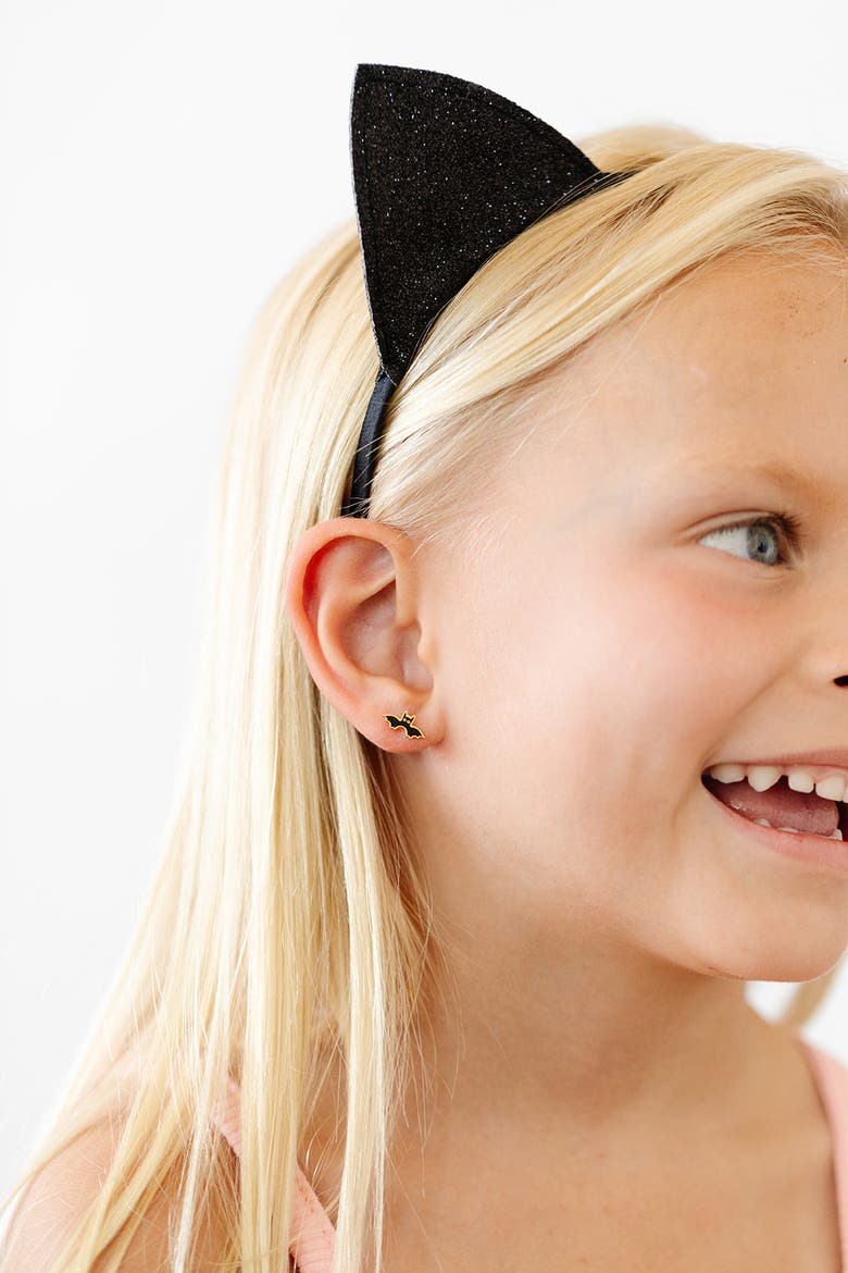 Girls' Bat Flatback Stud Hypoallergenic Earrings, Alternate, color, Black