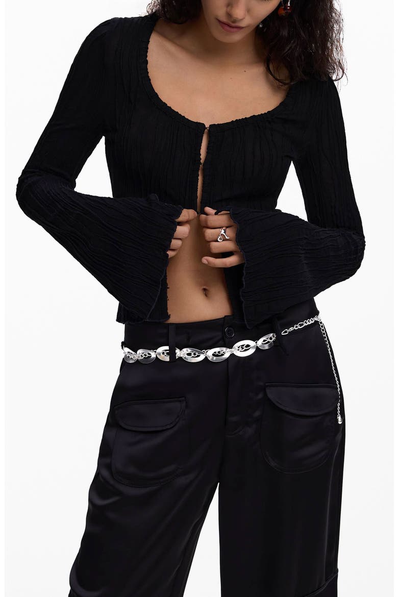 Tie Sleeve Rib Top, Main, color, BLACK