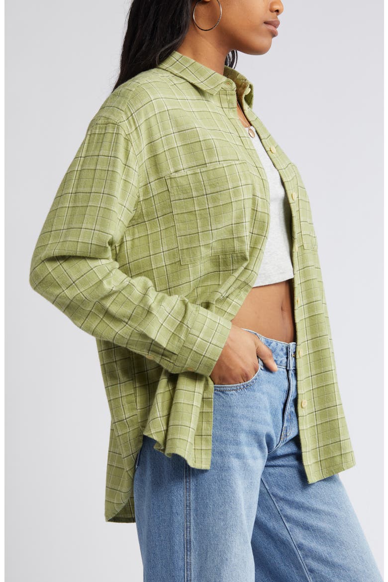 Plaid Oversize Cotton Flannel Button-Up Shirt, Alternate, color, OLIVE TONAL PLAID