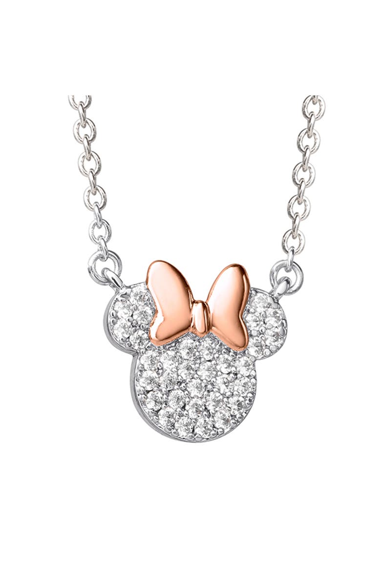 Minnie Mouse Cubic Zirconia Pendant Necklace, 16+2", Main, color, Silver