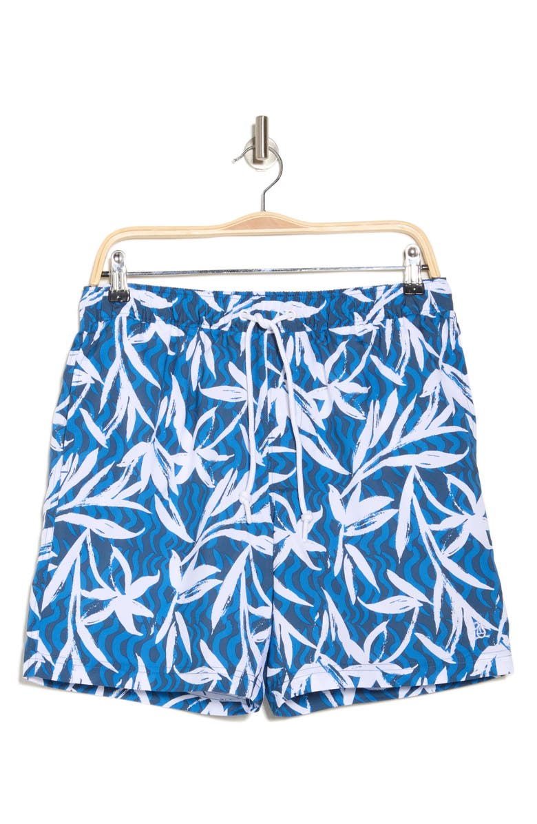 Original Penguin Print Volley Swim Trunks, Alternate, color, Blue Quartz