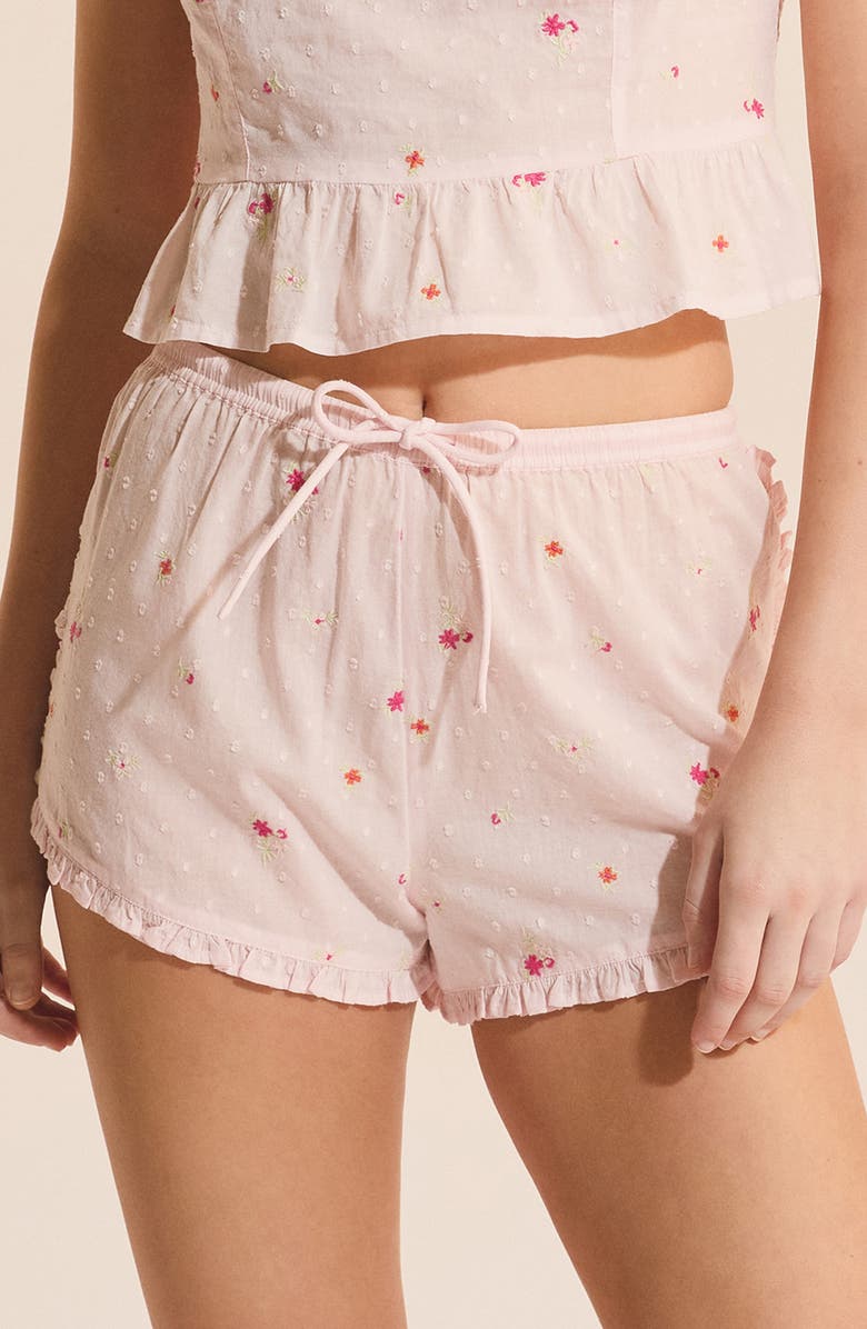 Etam Oria Floral Swiss Dot Cotton Pajama Shorts, Main, color, Pink