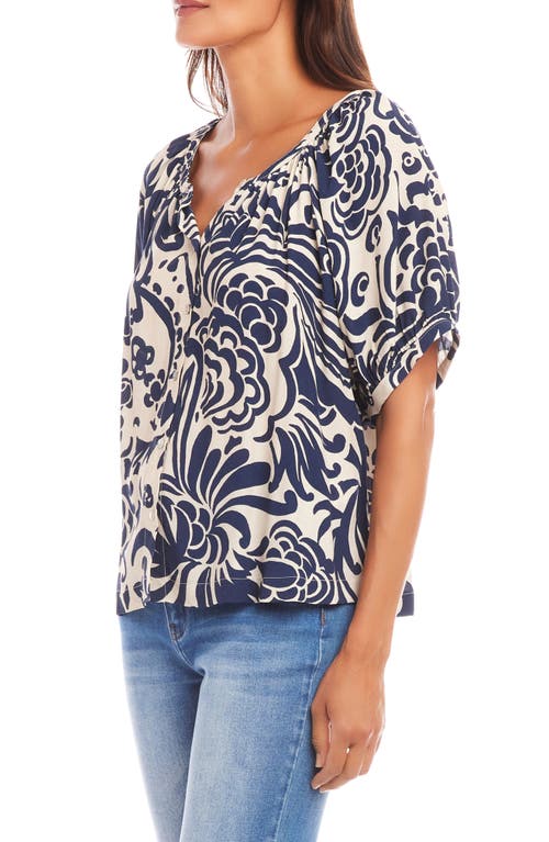 Karen Kane Paisley Print Button-up Peasant Top In Print