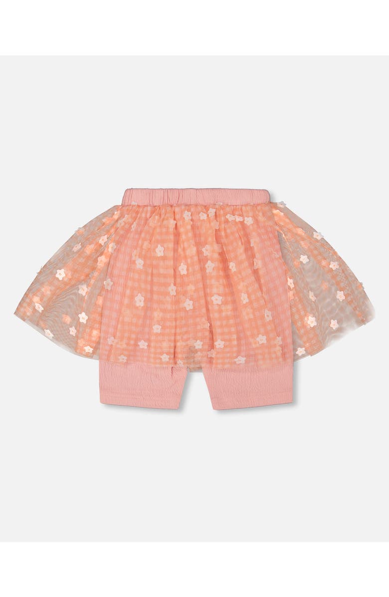 Deux par Deux Girl's Crinkle Biker Short With Flower Mesh Skirt Light Old Pink, Alternate, color, 