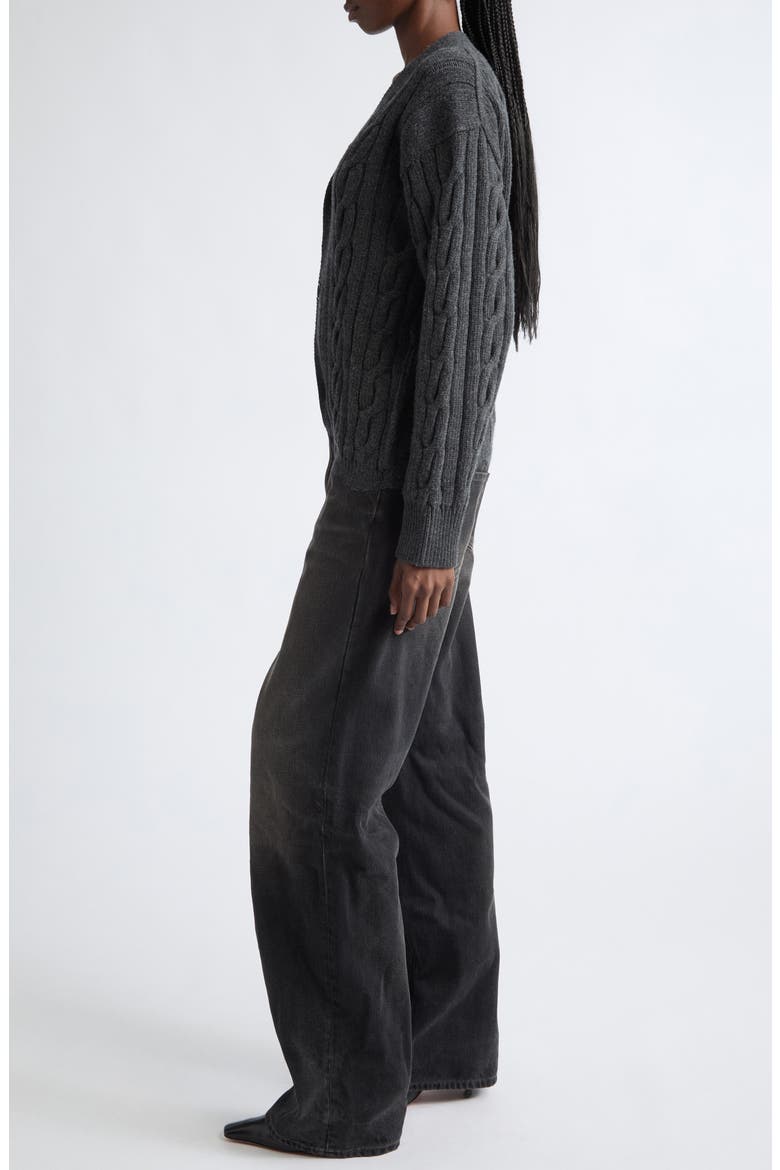 Janice Merino Wool Cardigan & Distressed Slim Straight Leg Jeans Jumpsuit, Alternate, color, VINTAGE BLACK