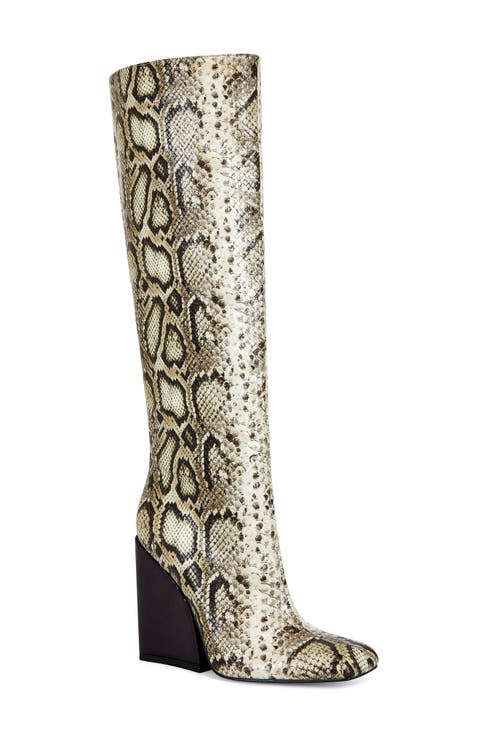 Evergreen Snakeskin Embossed Knee High Boot (Women)