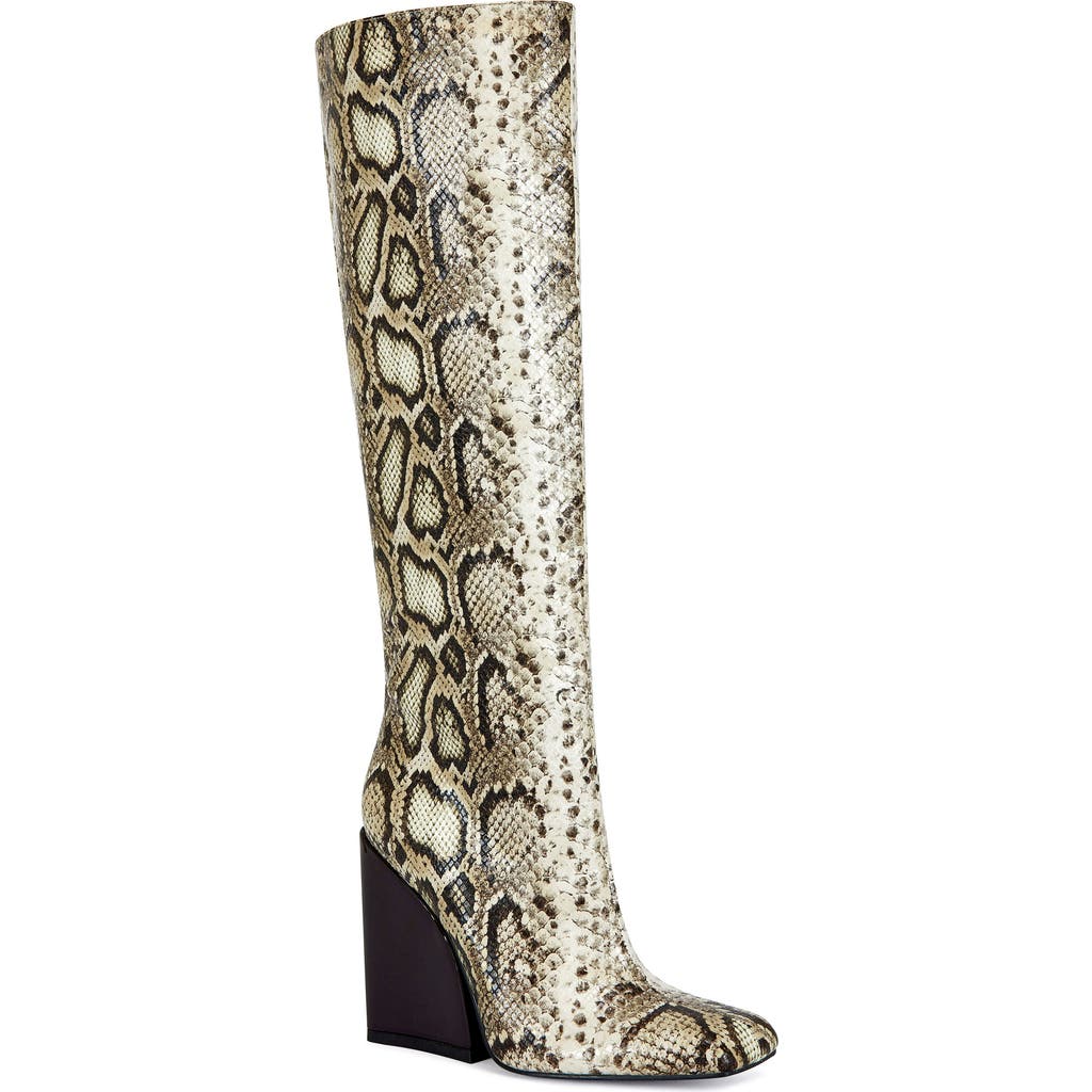 Azalea Wang Evergreen Snakeskin Embossed Knee High Boot In Multi