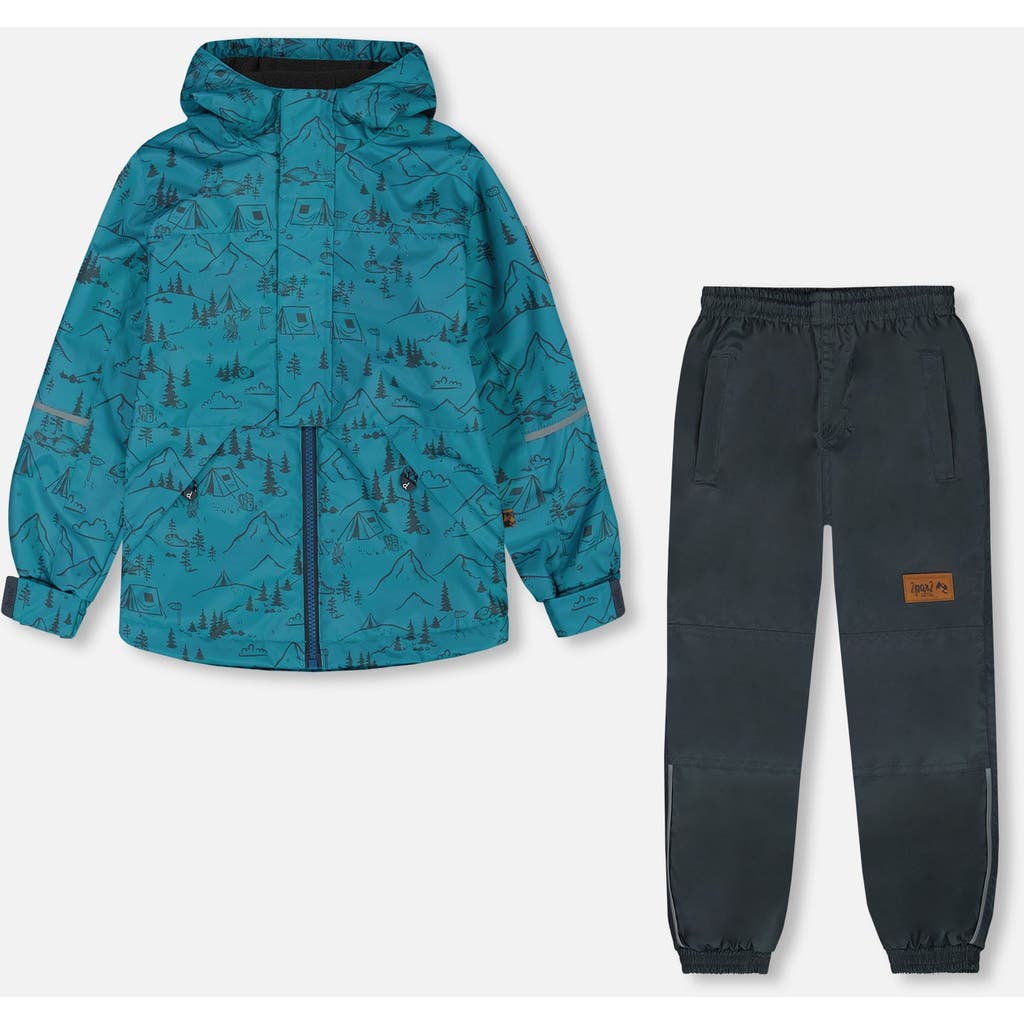 Deux Par Deux Little Boy's Two-piece Mid-season Outerwear Set Blue And Gray In Blue And Gray