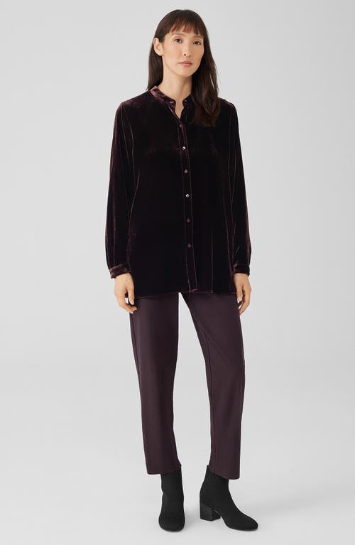 Eileen Fisher Long Sleeve Velvet Button-up Shirt In Cassis