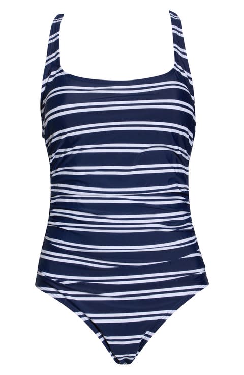 Stripe Shirred One-Piece Swimsuit