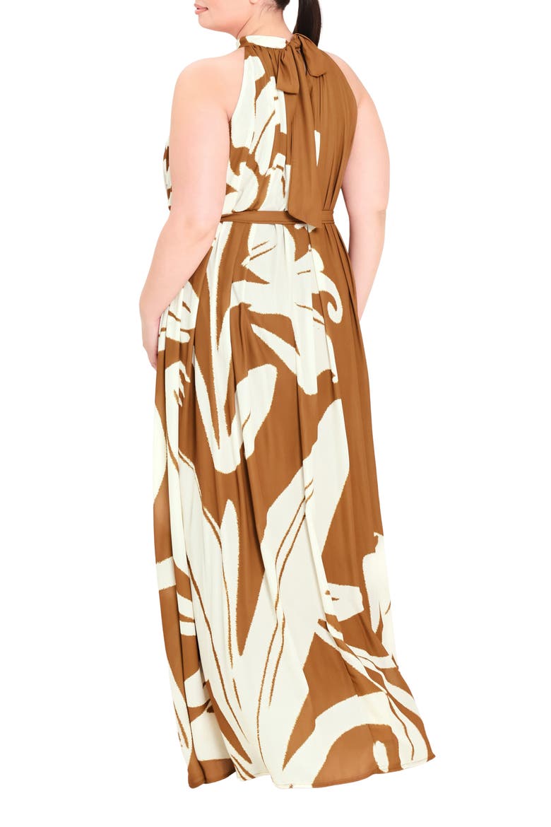 Printed Halter Maxi Dress, Alternate, color, BROWN