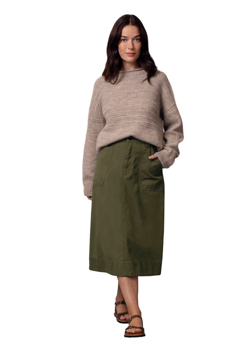 Cotton Twill Midi Skirt, Alternate, color, Dark Olive