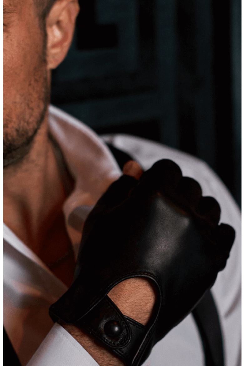 Fingerless Italian Leather Driving Gloves, Alternate, color, Black