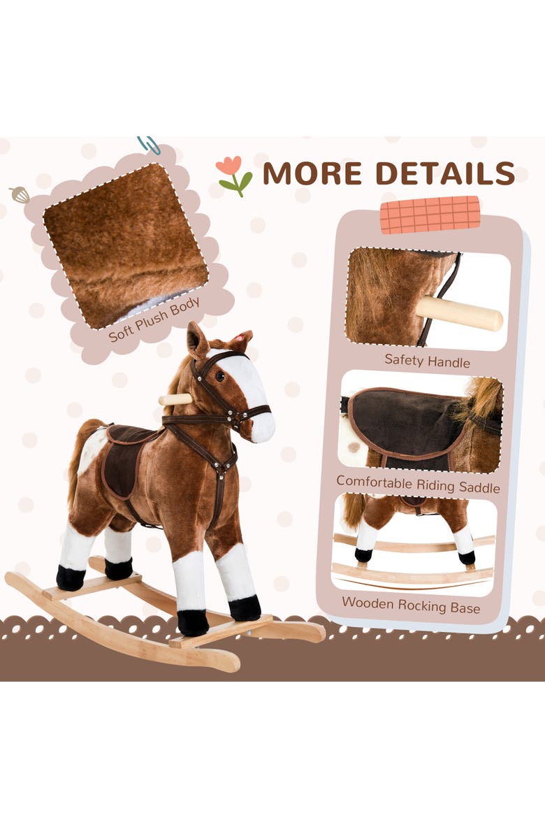 Kids Plush Toy Rocking Horse with Realistic Sounds, Alternate, color, Brown