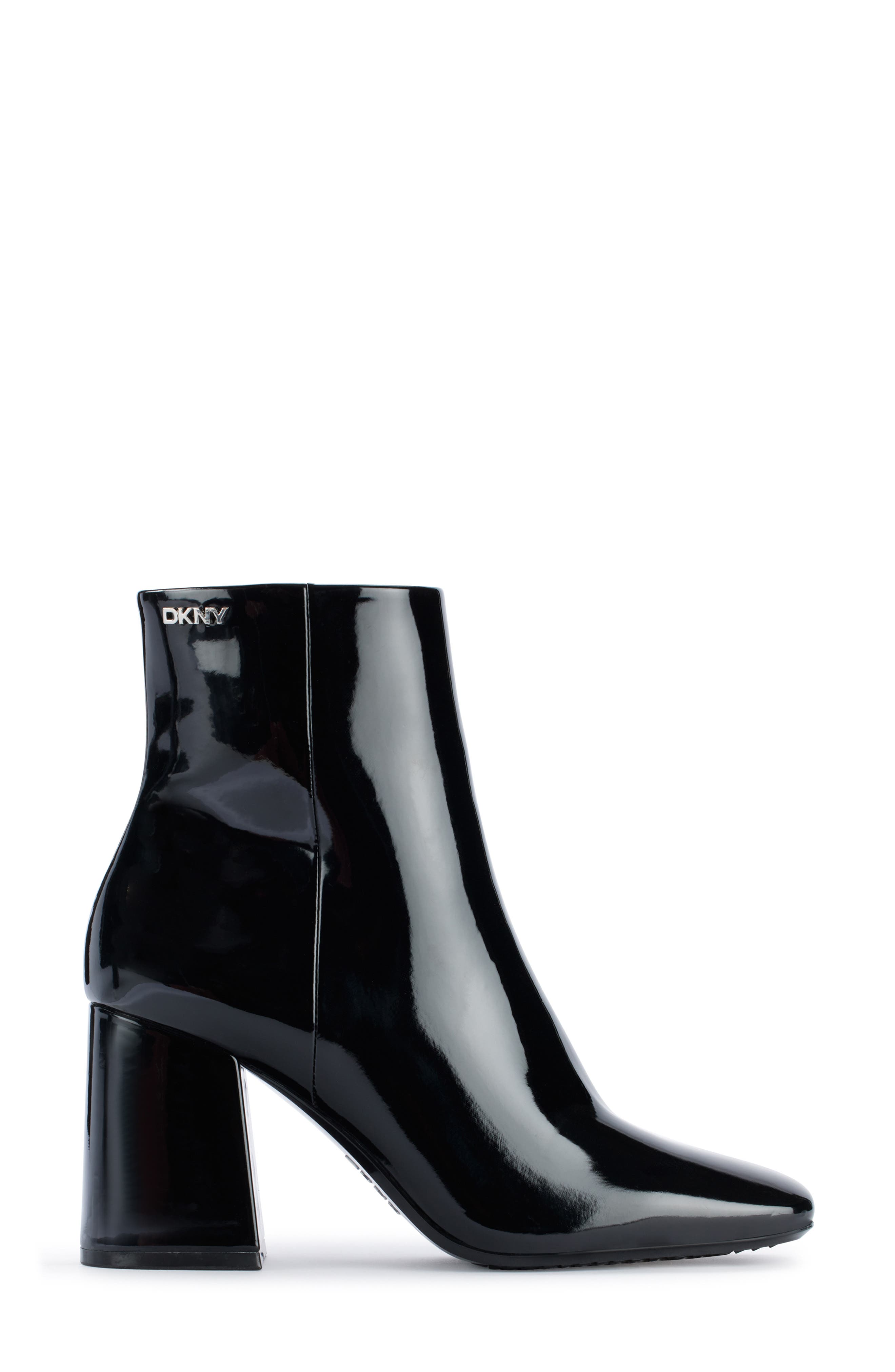 DKNY Cavale Patent Finish Block Heel Boot, Alternate, color, Black