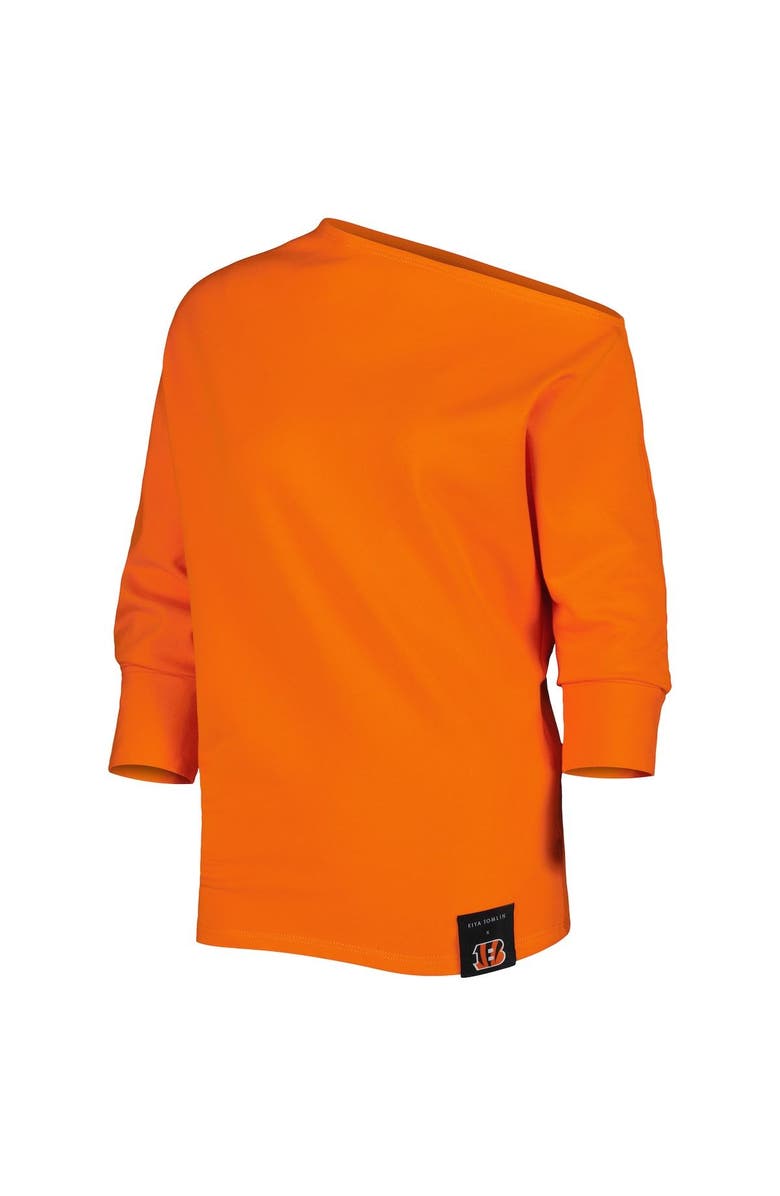 KIYA TOMLIN Women's KIYA TOMLIN Orange Cincinnati Bengals Twisted Tri-Blend Asymmetrical 3/4-Dolman Sleeve Sweatshirt, Alternate, color,