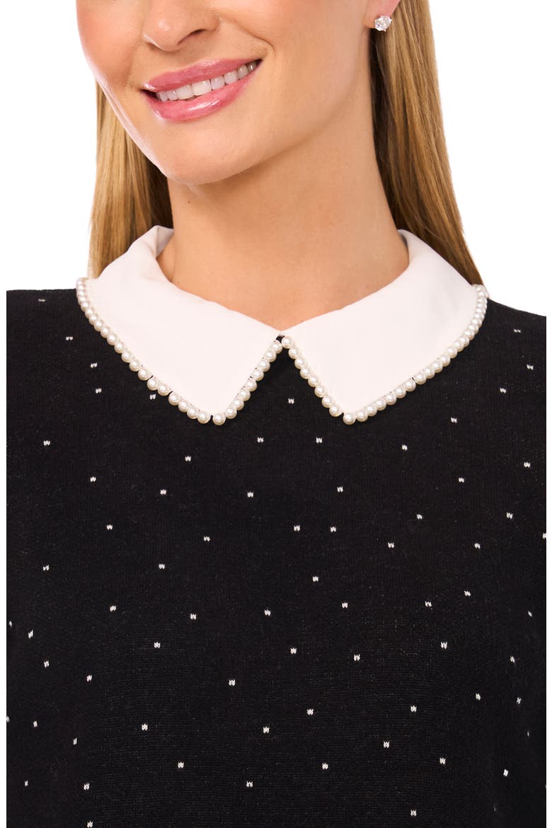 Faux Pearl Contrast Collar Cotton Top, Alternate, color, RICH BLACK