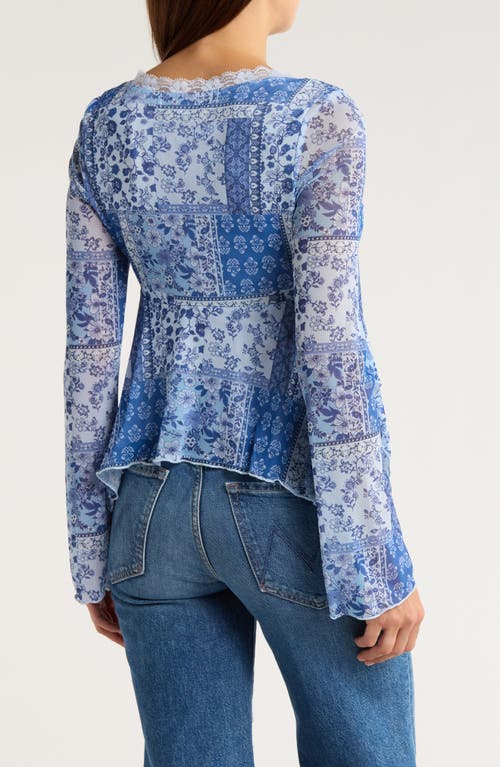 Madden Girl Long Bell Sleeve Babydoll Top In Blue