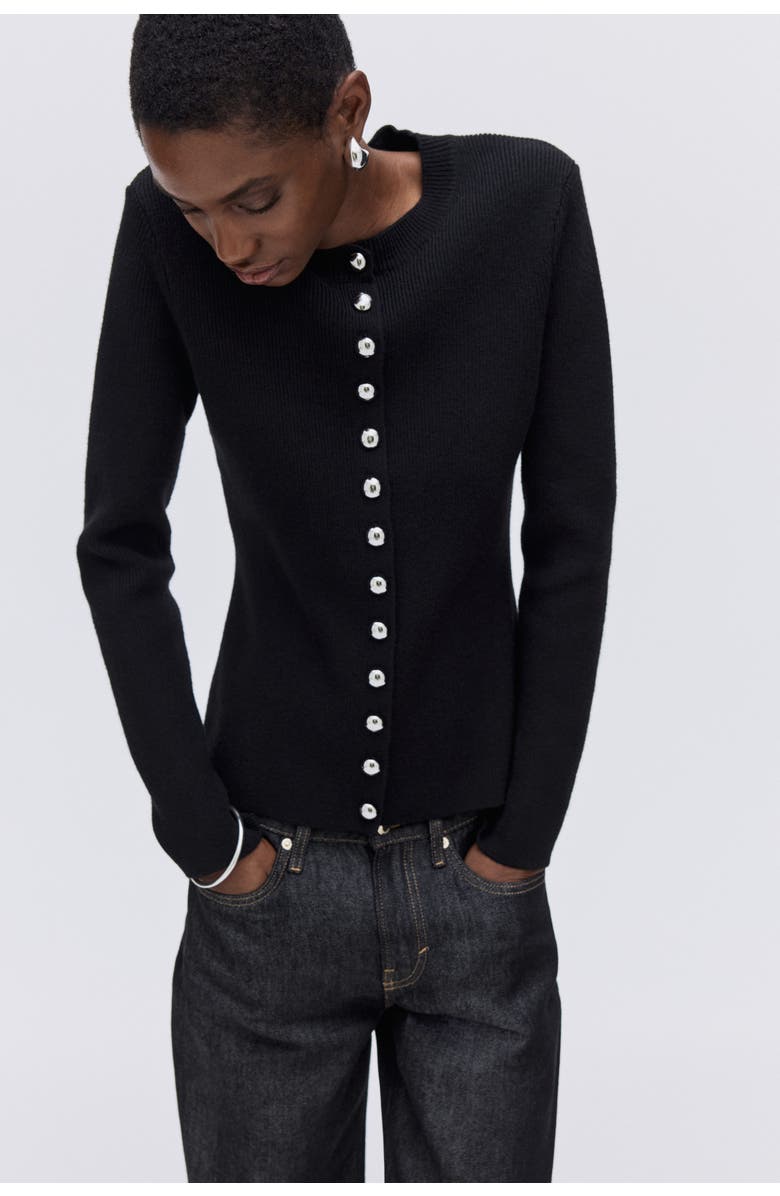 H&M Fitted Cardigan, Alternate, color, Black