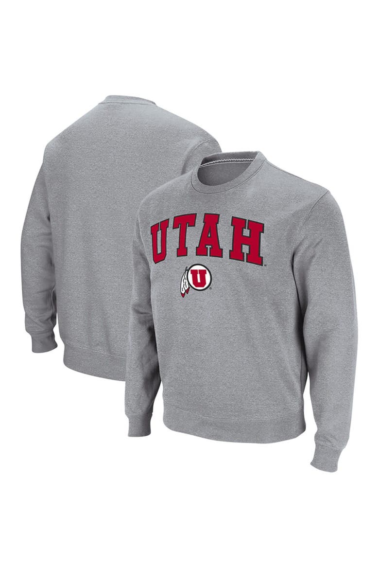 Men's Colosseum Heathered Gray Utah Utes Arch & Logo Tackle Twill Pullover Sweatshirt, Alternate, color, Heather Gray