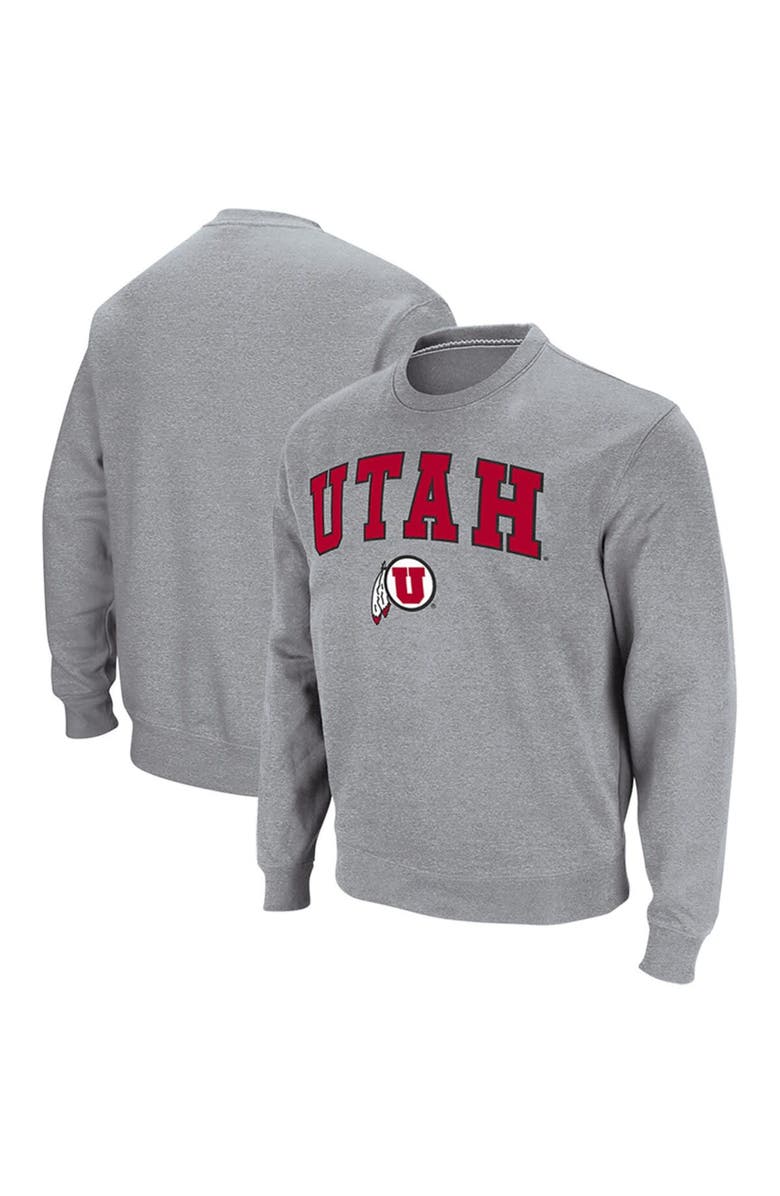 COLOSSEUM Men's Colosseum Heathered Gray Utah Utes Arch & Logo Tackle Twill Pullover Sweatshirt, Alternate, color, Heather Gray