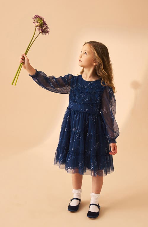 LAURA ASHLEY LAURA ASHLEY KIDS' 3D FLORAL LONG SLEEVE TIERED MESH DRESS