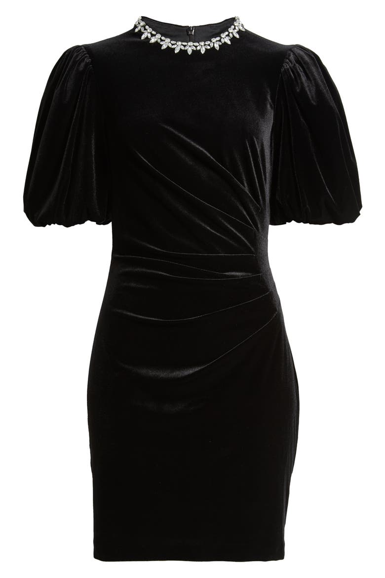 Jeweled Neck Velvet Dress, Alternate, color, BLACK