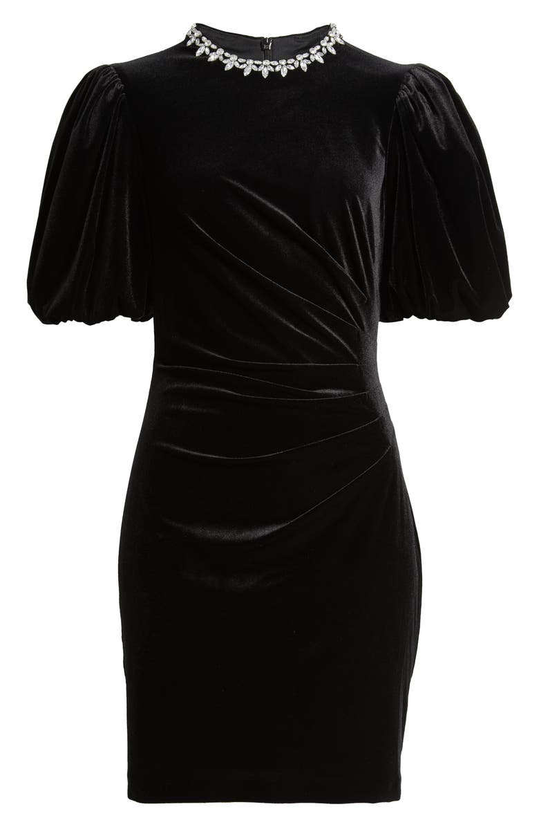 Eliza J Jeweled Neck Velvet Dress, Alternate, color, Black