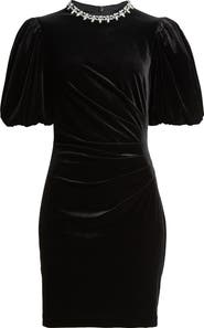 Eliza J Jeweled Neck Velvet Dress