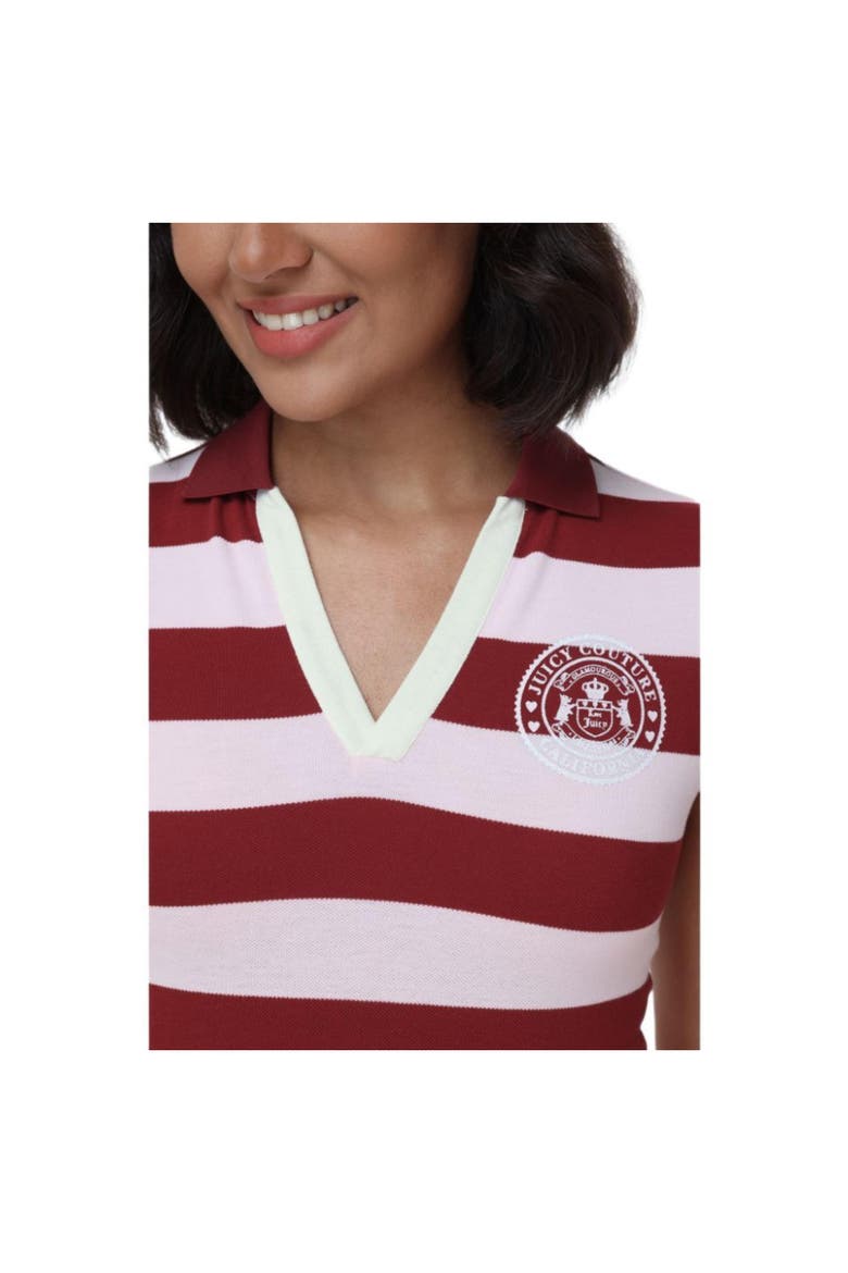Cropped Striped Polo Knit Top, Alternate, color, RED DAHLIA/SOFT GLOW COMBO