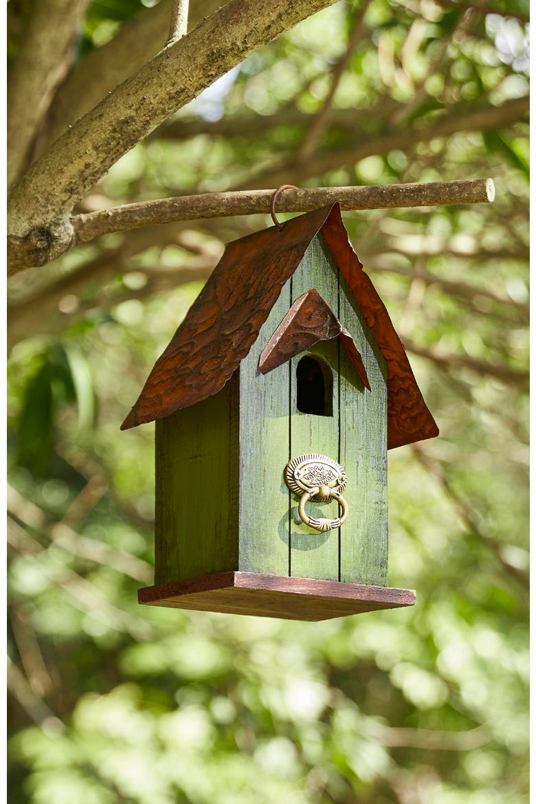 Rustic Garden Distressed Solid Wood Decorative Bird House, Alternate, color, Rust Green