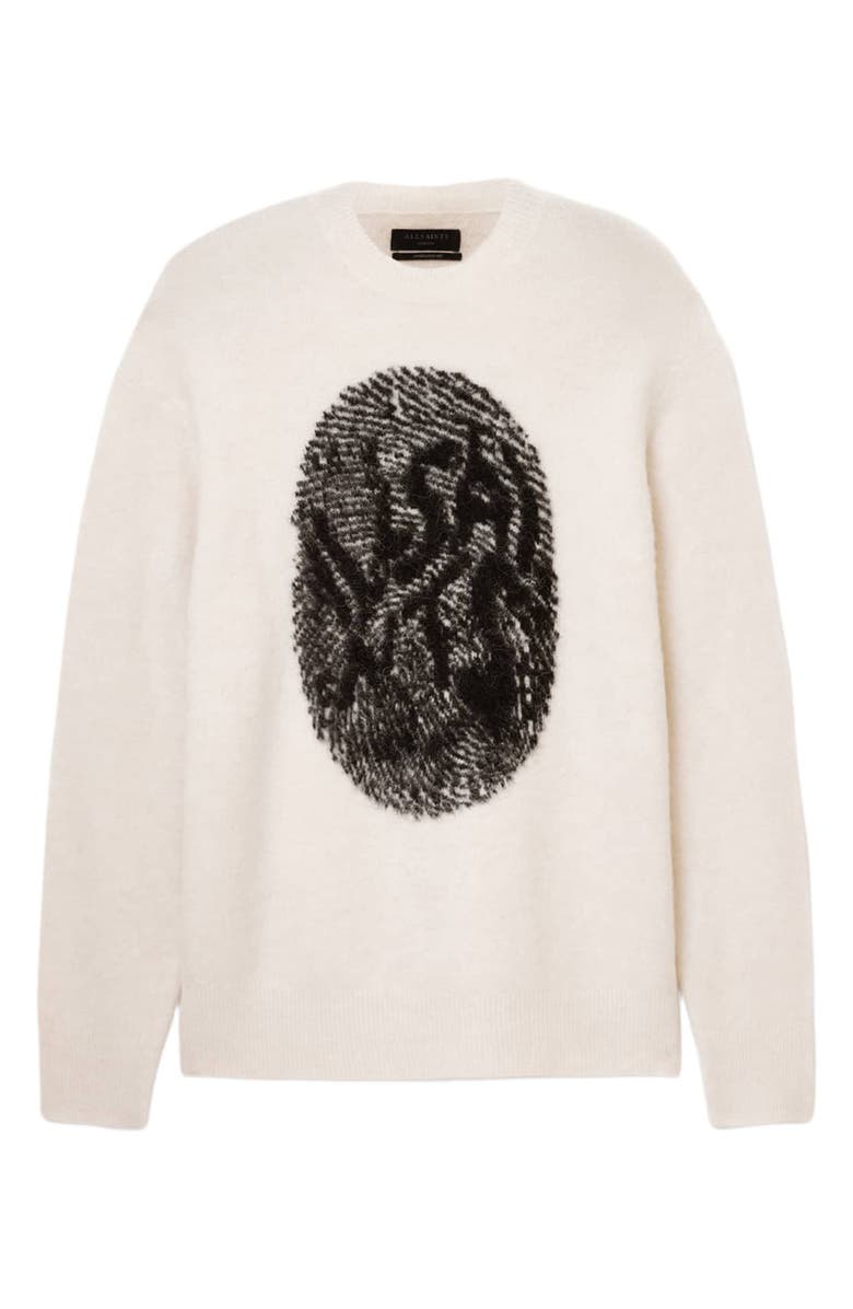 AllSaints Ridges Logo Sweater, Alternate, color, Black/ Ecru White