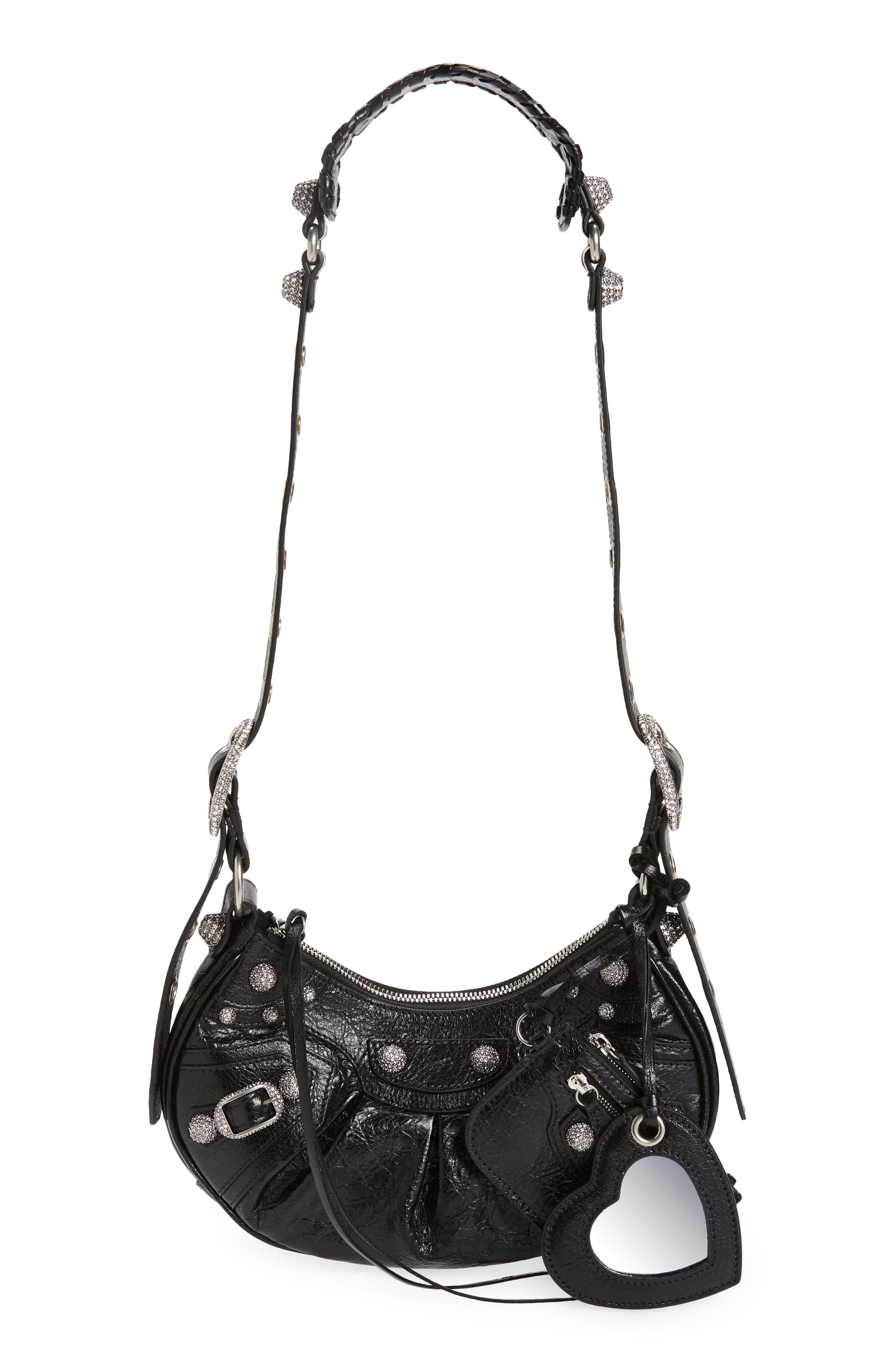 Balenciaga Extra Small Le Cagole Embellished Leather Shoulder Bag, Main, color, 