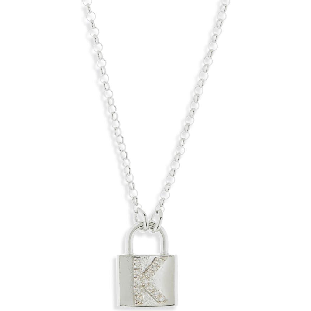 Meshmerise Diamond Padlock Initial Pendant Necklace In Silver