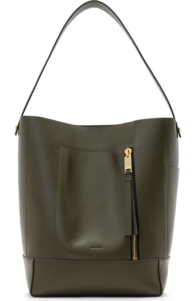 AllSaints Alba Leather Hobo Bag, Main, color, Military Green