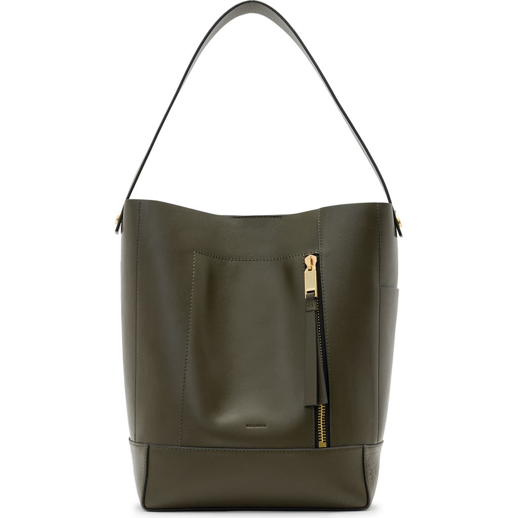 Allsaints Alba Leather Hobo Bag In Green