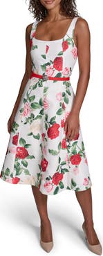 KARL LAGERFELD PARIS Rose Brocade Belted Dress
