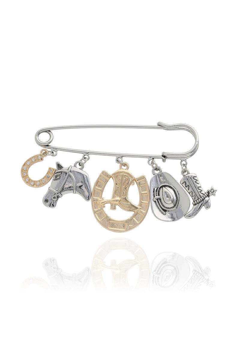 Mixed Metal Rodeo Charm Safety Pin Brooch, Main, color, Silver, Gold