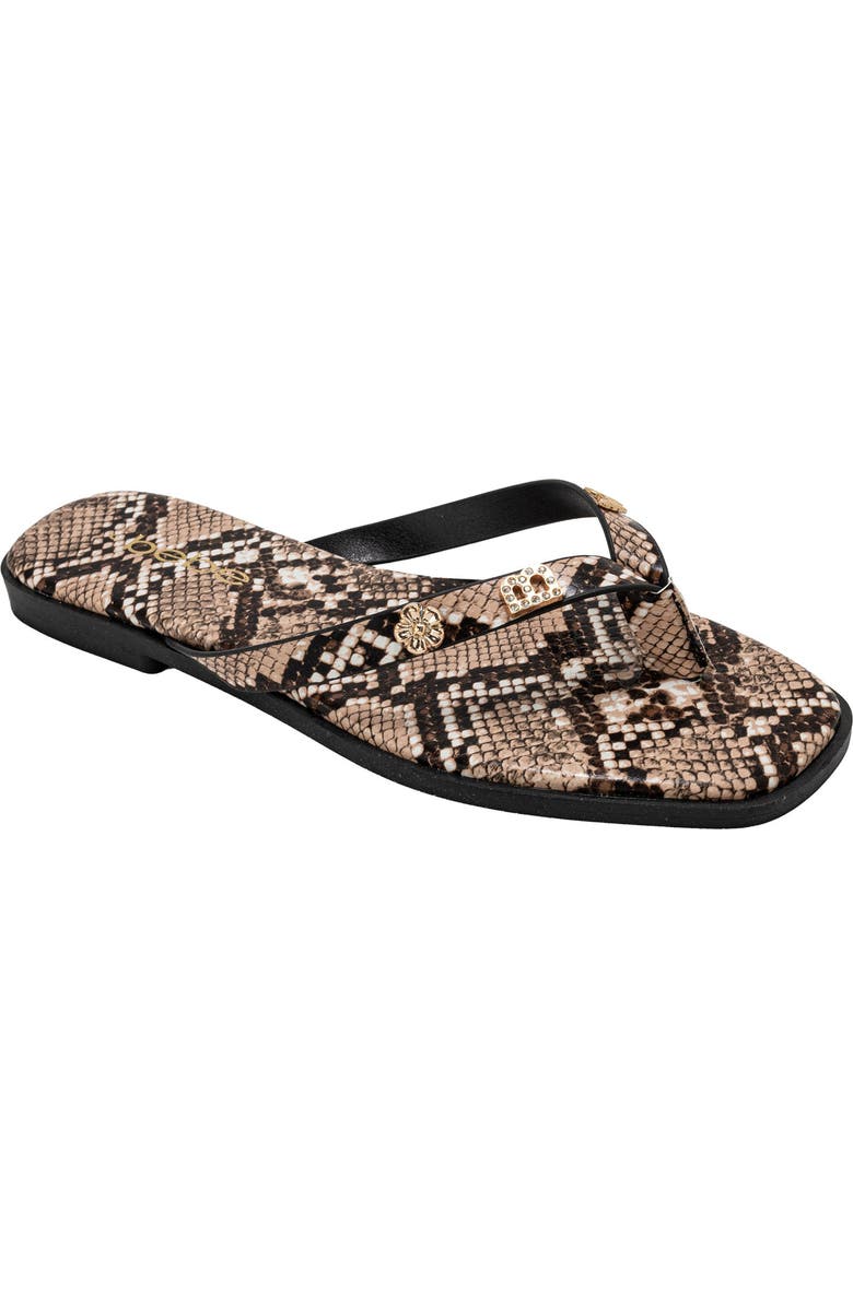 bebe Python Embossed Thong Sandal, Main, color, Black Multi