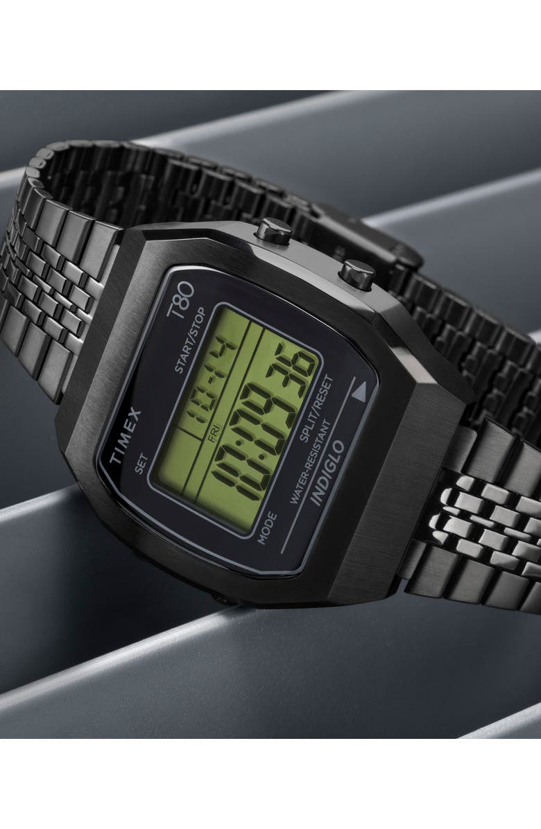 Timex<sup>®</sup> T80 Black Digital Stainless Steel Bracelet Watch, 36mm, Alternate, color, Black