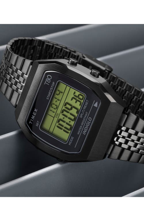Timex ® T80 Black Digital Stainless Steel Bracelet Watch, 36mm In Black