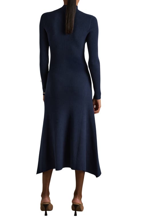 Reiss Hannah Long Sleeve Rib Sweater Dress In Blue