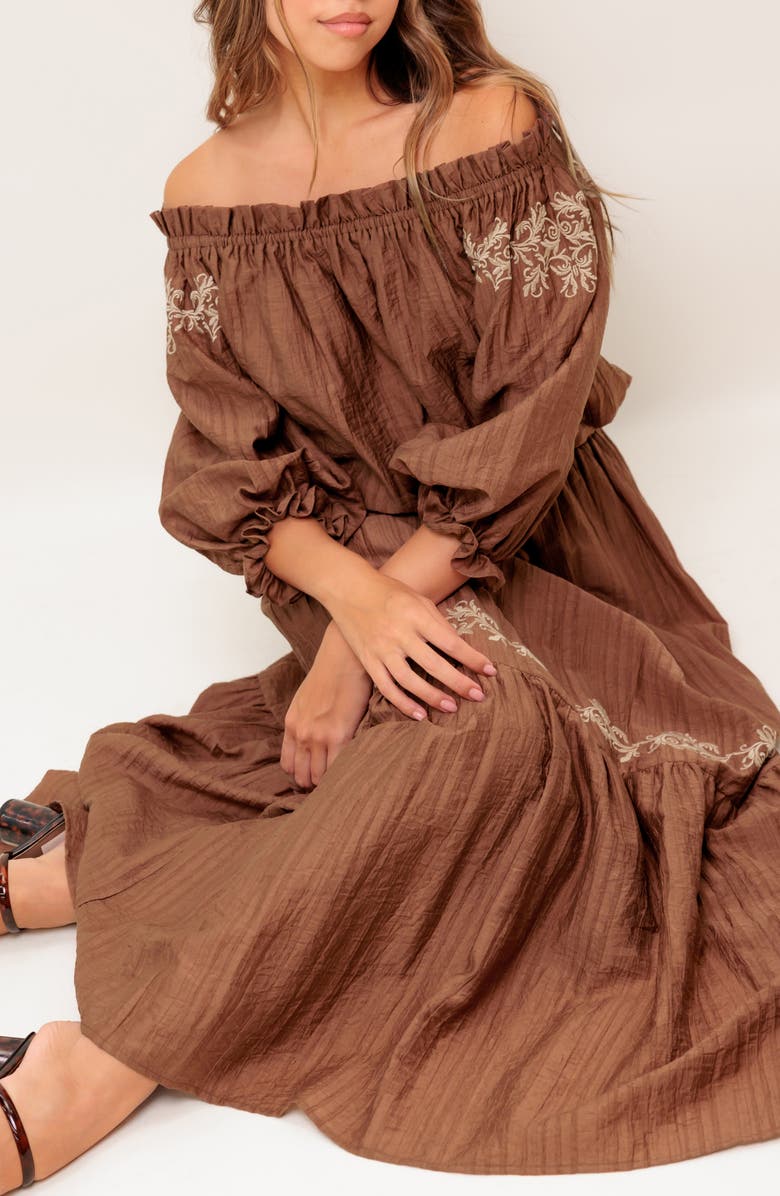 FLYING TOMATO Embroidered Maxi Skirt, Alternate, color, Brown