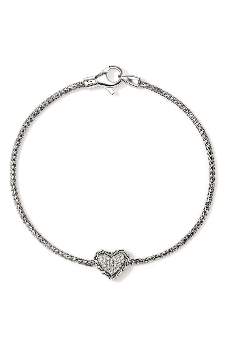 John Hardy Essentials Heart Pavé Bracelet, Main, color,